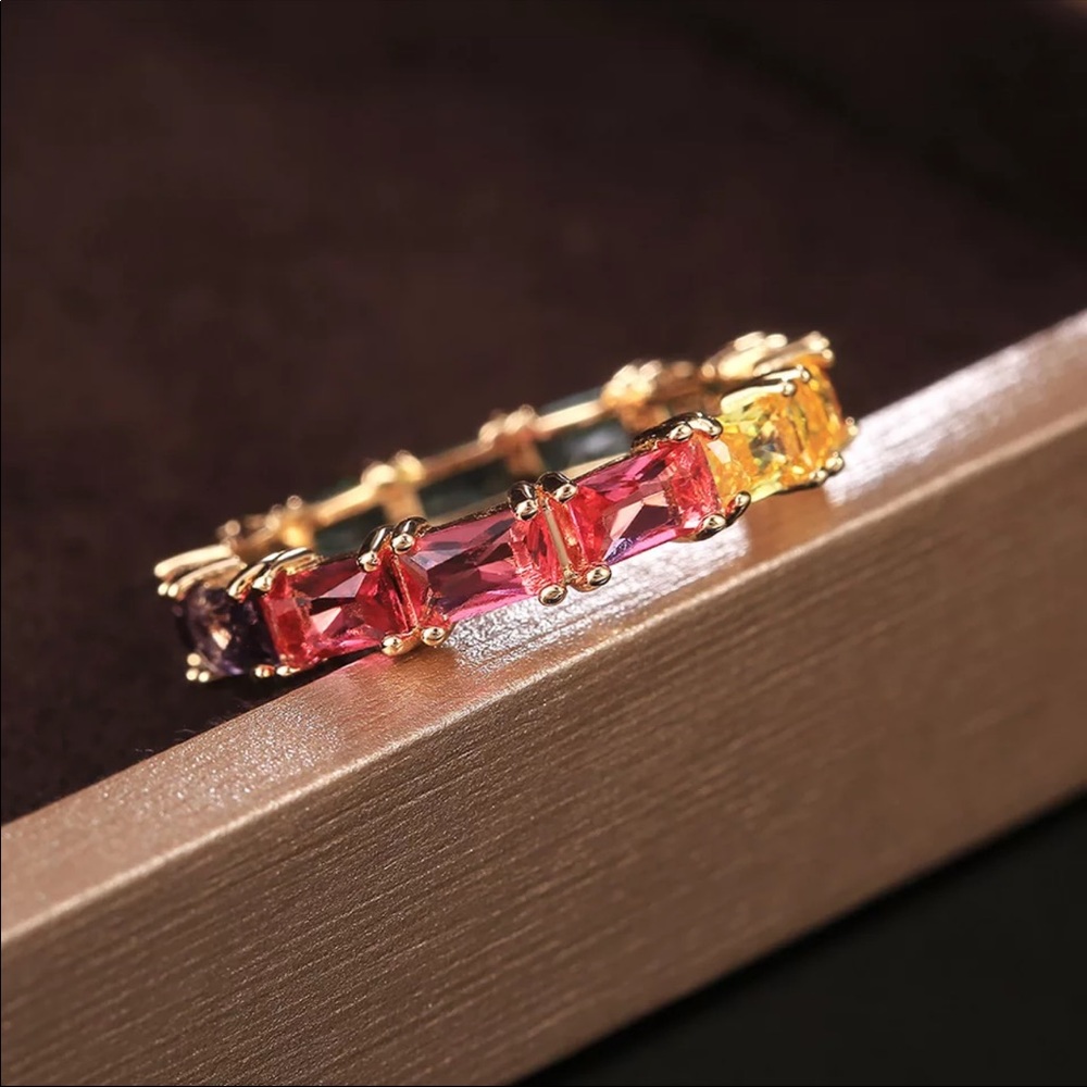 New Yellow Gold Plated Rainbow Color Ring - Picture 5 of 5
